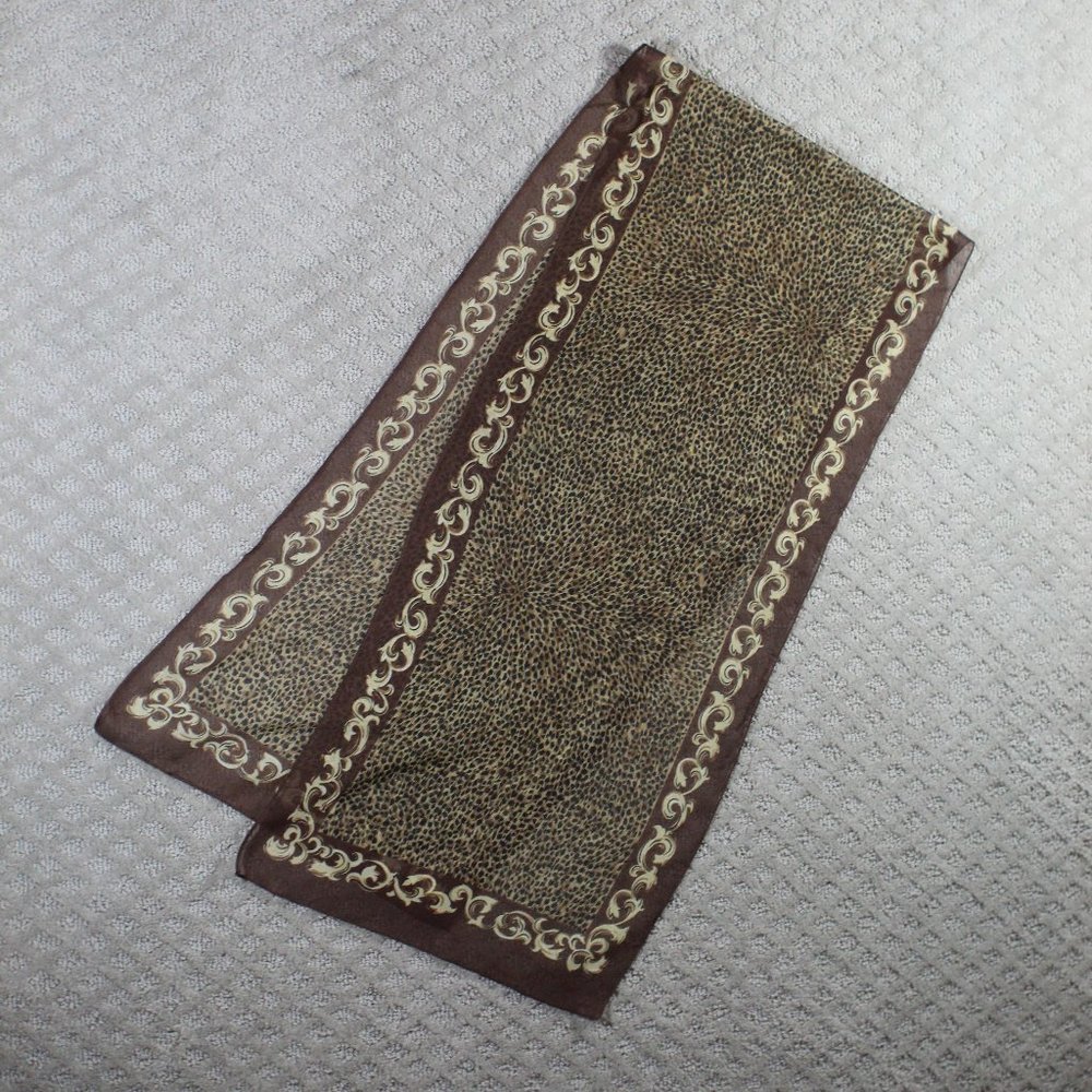 Sheer Animal Print & Filigree Brown & Tan Scarf